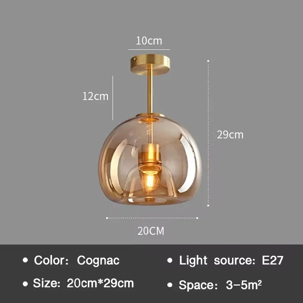 Modern Ceiling Light Nordic Cognac Glass Ceiling Lamp LED Minimalist for Living Dinning Room Aisle Creative Lighting Home Decor