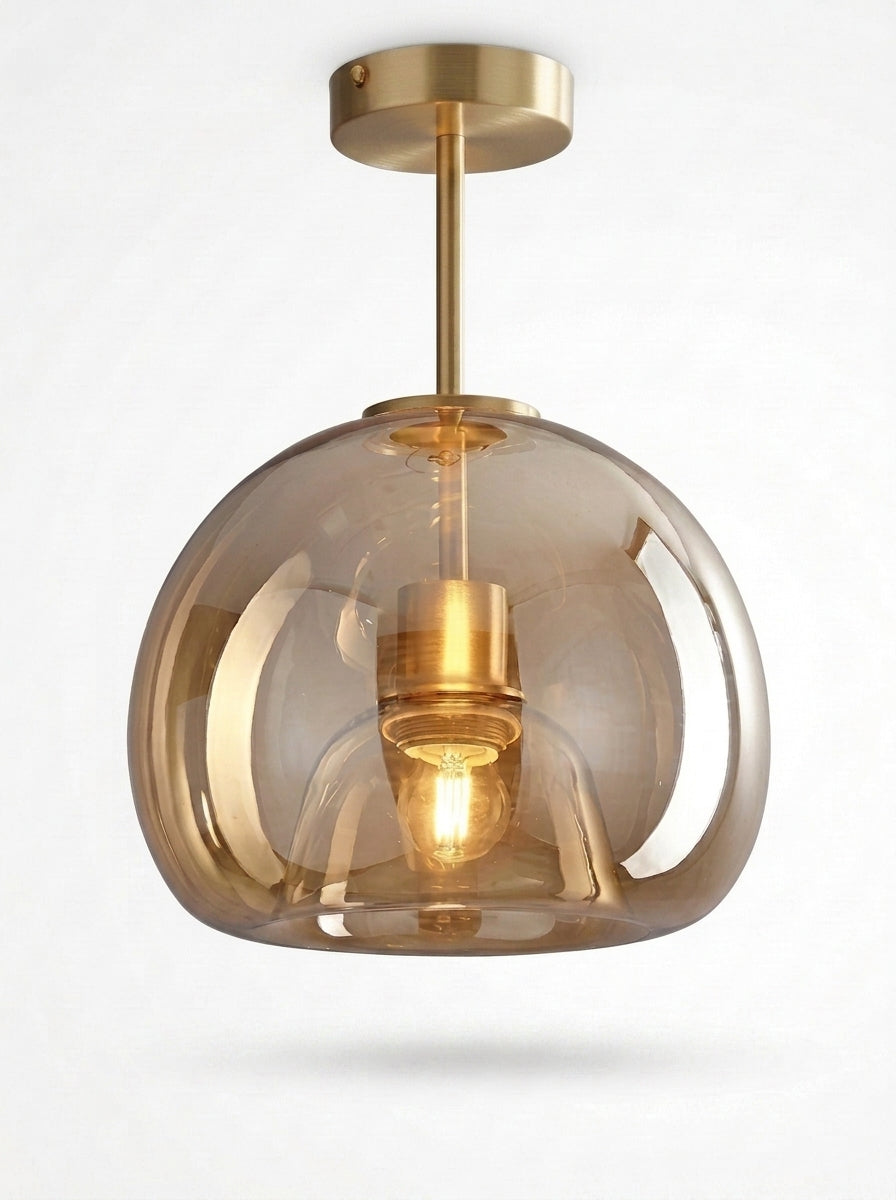 Plafonnier en Verre Fumé & Laiton Design Nordique - SANA
