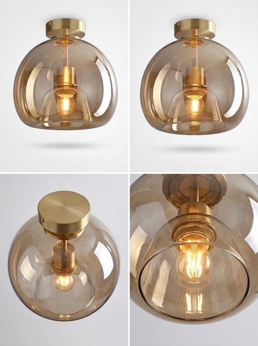 Plafonnier en Verre Fumé & Laiton Design Nordique - SANA