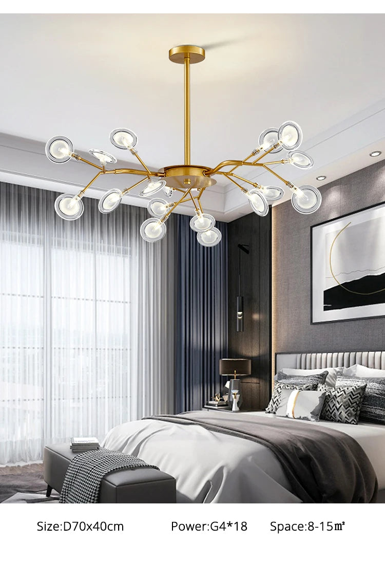Modern Nordic gorgeous LED chandelier ceiling lamp for living room bedroom golden 54-head G9 bulb indoor luxury home decoration