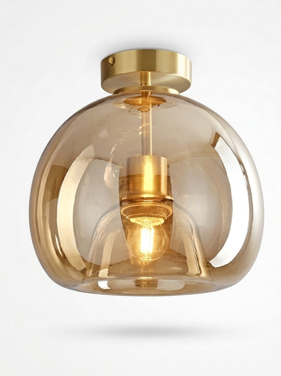 Plafonnier en Verre Fumé & Laiton Design Nordique - SANA