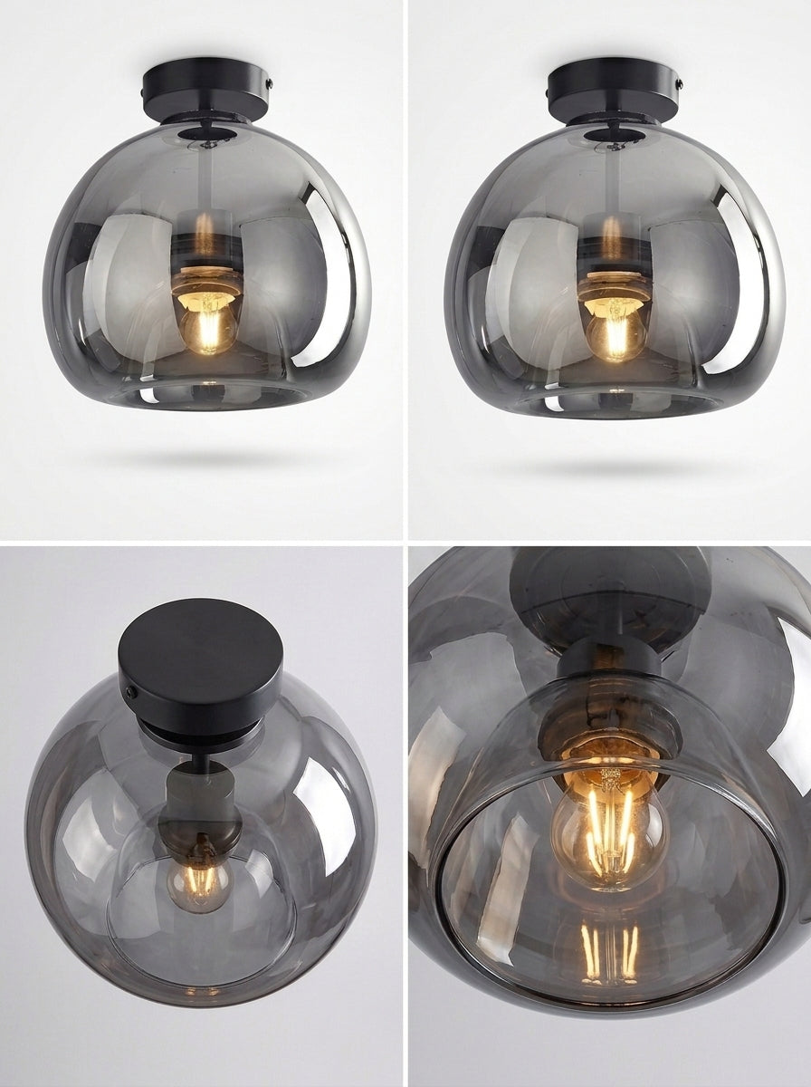 Plafonnier en Verre Fumé & Laiton Design Nordique - SANA