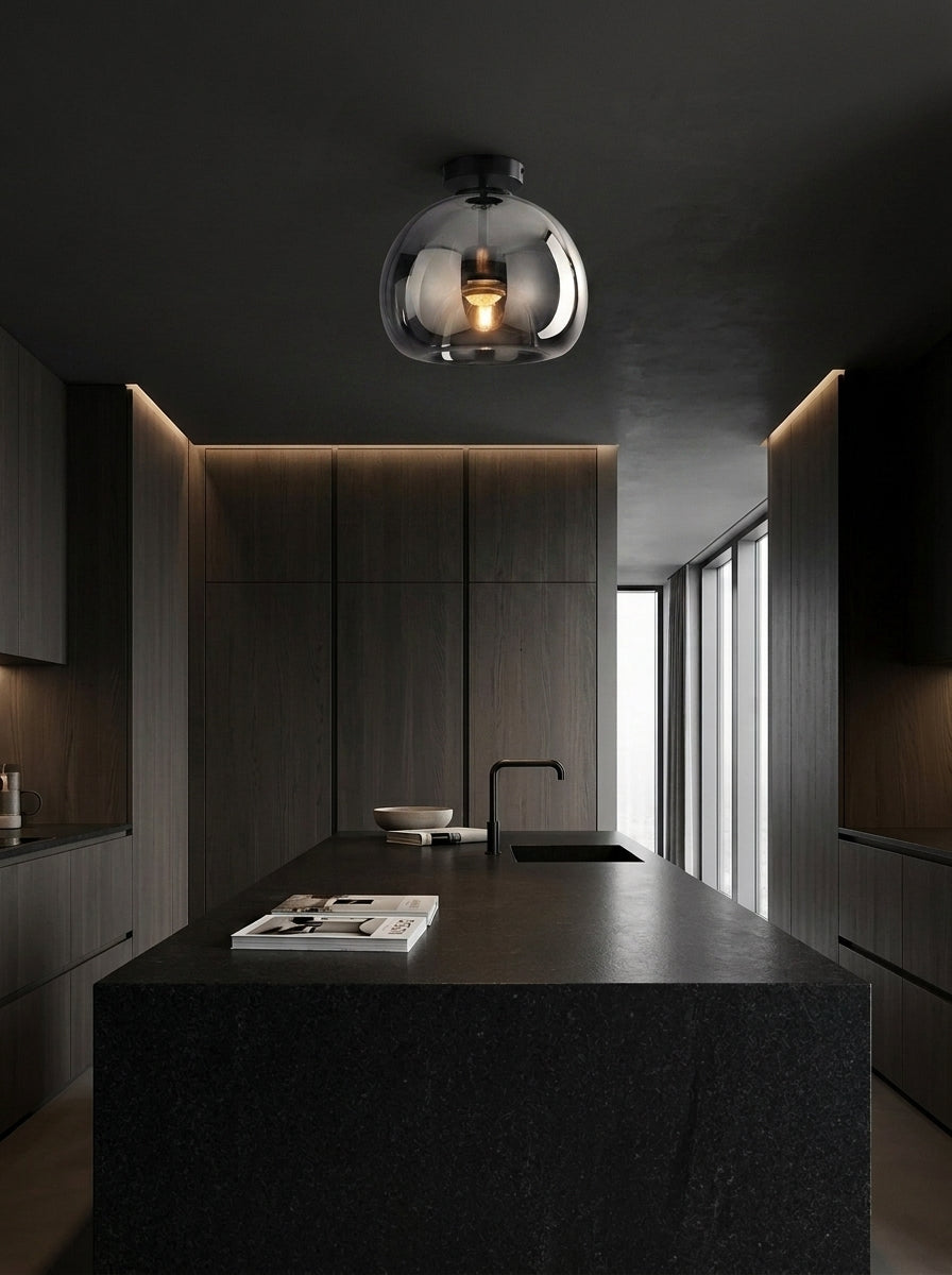 Plafonnier en Verre Fumé & Laiton Design Nordique - SANA