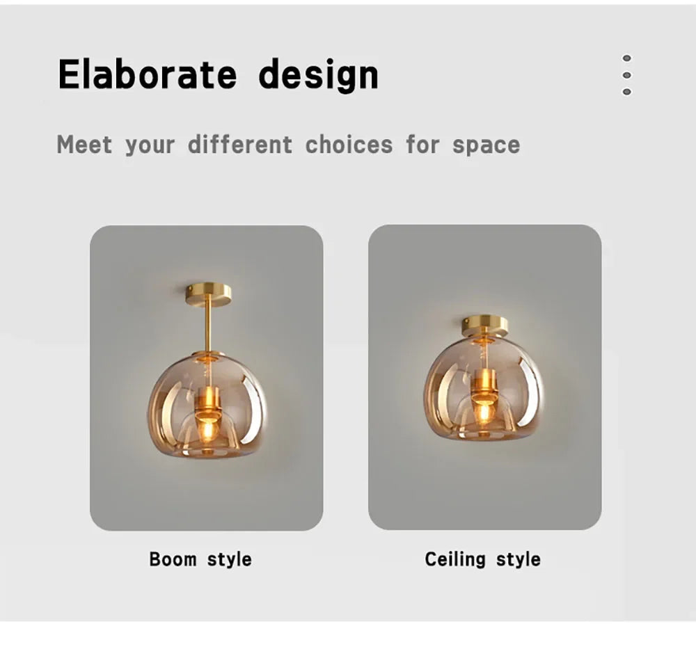 Modern Ceiling Light Nordic Cognac Glass Ceiling Lamp LED Minimalist for Living Dinning Room Aisle Creative Lighting Home Decor