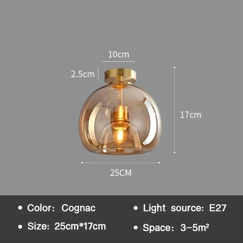 Modern Ceiling Light Nordic Cognac Glass Ceiling Lamp LED Minimalist for Living Dinning Room Aisle Creative Lighting Home Decor