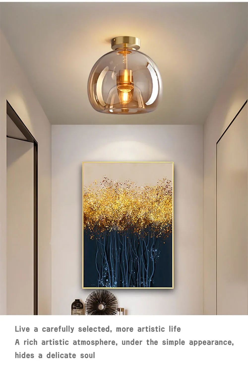 Modern Ceiling Light Nordic Cognac Glass Ceiling Lamp LED Minimalist for Living Dinning Room Aisle Creative Lighting Home Decor