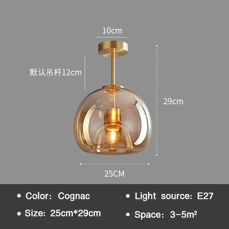 Modern Ceiling Light Nordic Cognac Glass Ceiling Lamp LED Minimalist for Living Dinning Room Aisle Creative Lighting Home Decor