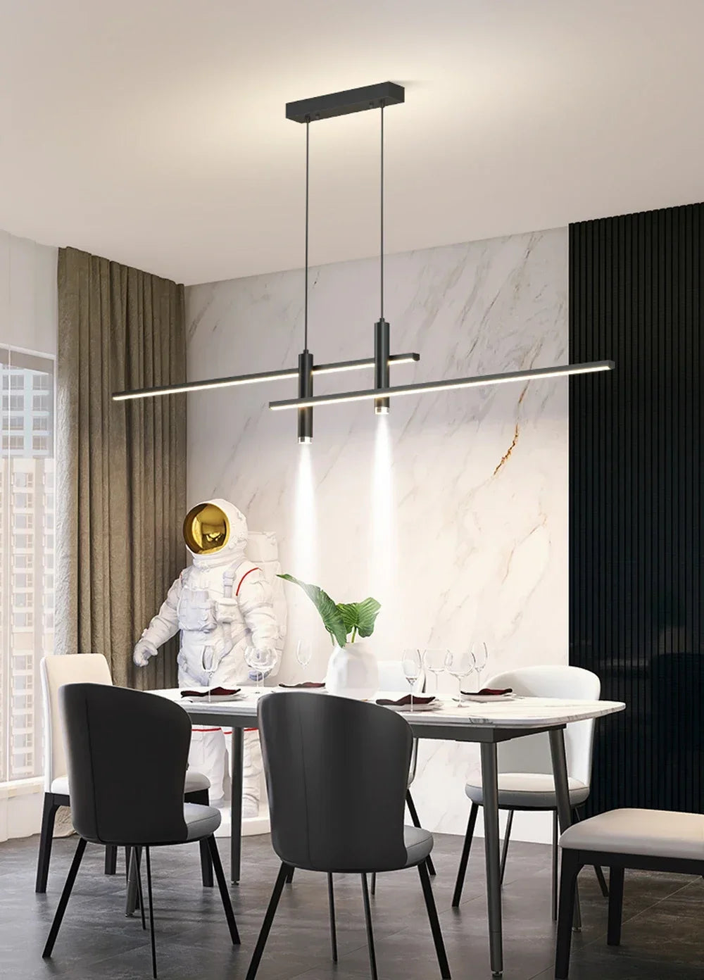 DINDALLED LED Pendant Light Restaurant Hanging Lamp Smart Remote Control Color Temperature Brightness Living Room Chandelier