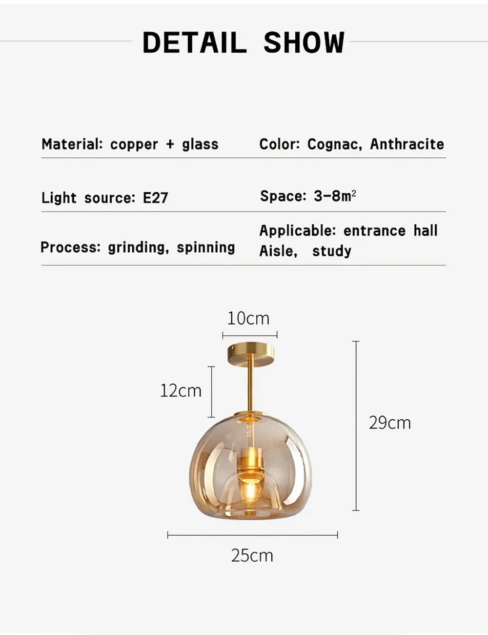 Modern Ceiling Light Nordic Cognac Glass Ceiling Lamp LED Minimalist for Living Dinning Room Aisle Creative Lighting Home Decor