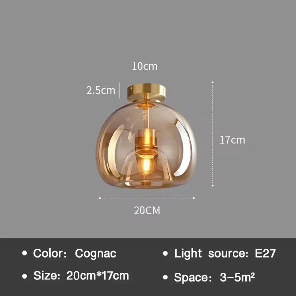 Modern Ceiling Light Nordic Cognac Glass Ceiling Lamp LED Minimalist for Living Dinning Room Aisle Creative Lighting Home Decor