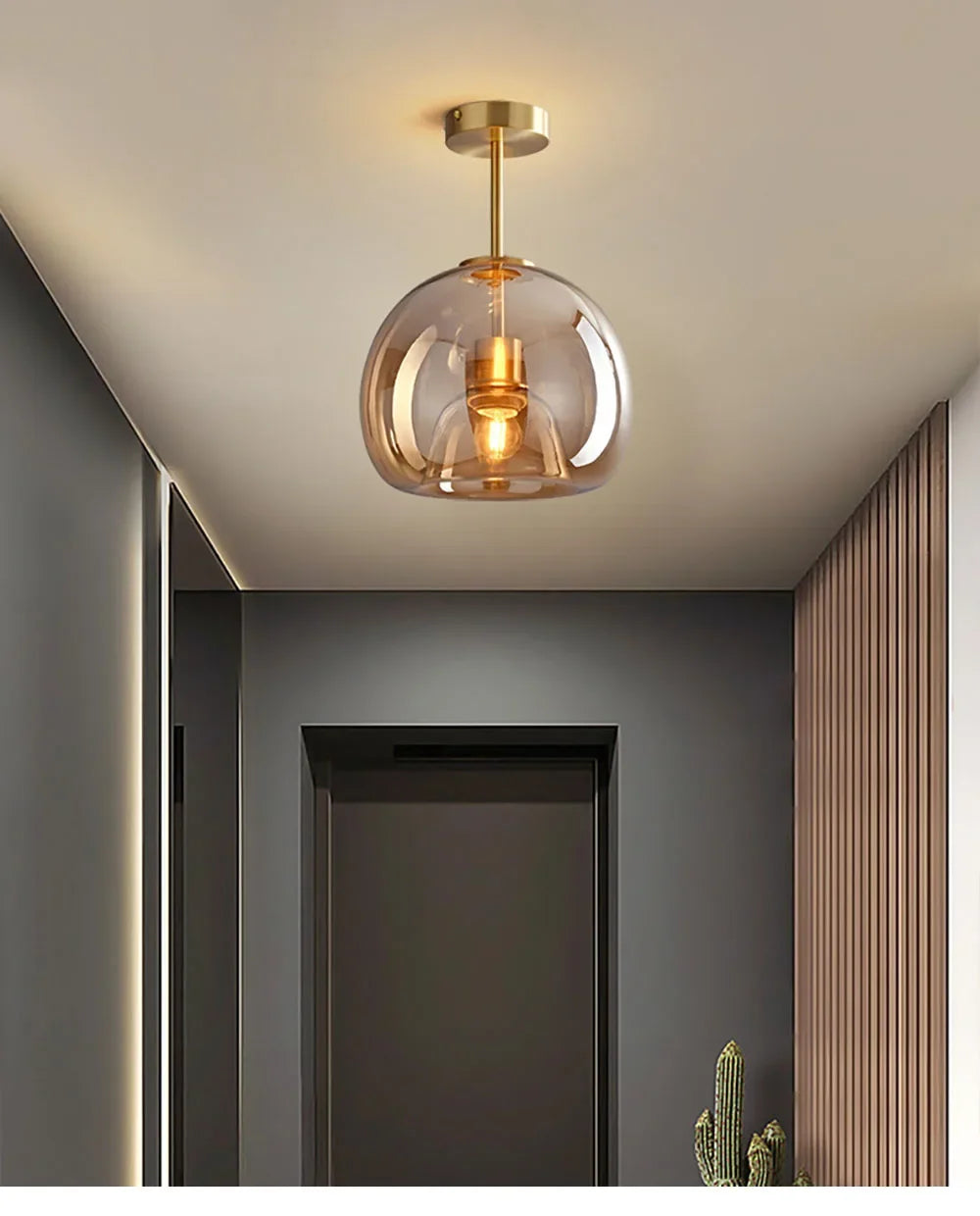 Modern Ceiling Light Nordic Cognac Glass Ceiling Lamp LED Minimalist for Living Dinning Room Aisle Creative Lighting Home Decor